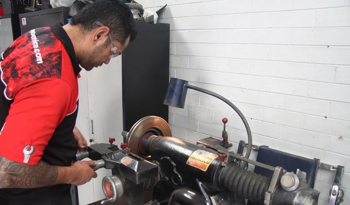 Brake Machining being performed by Geoff Perry Motors